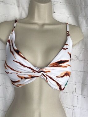 Twist-Front White Bikini Top with Brown Rust Streaks